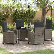 Set da Pranzo per Giardino con Cuscini Grigi in Rattan Polyrattan