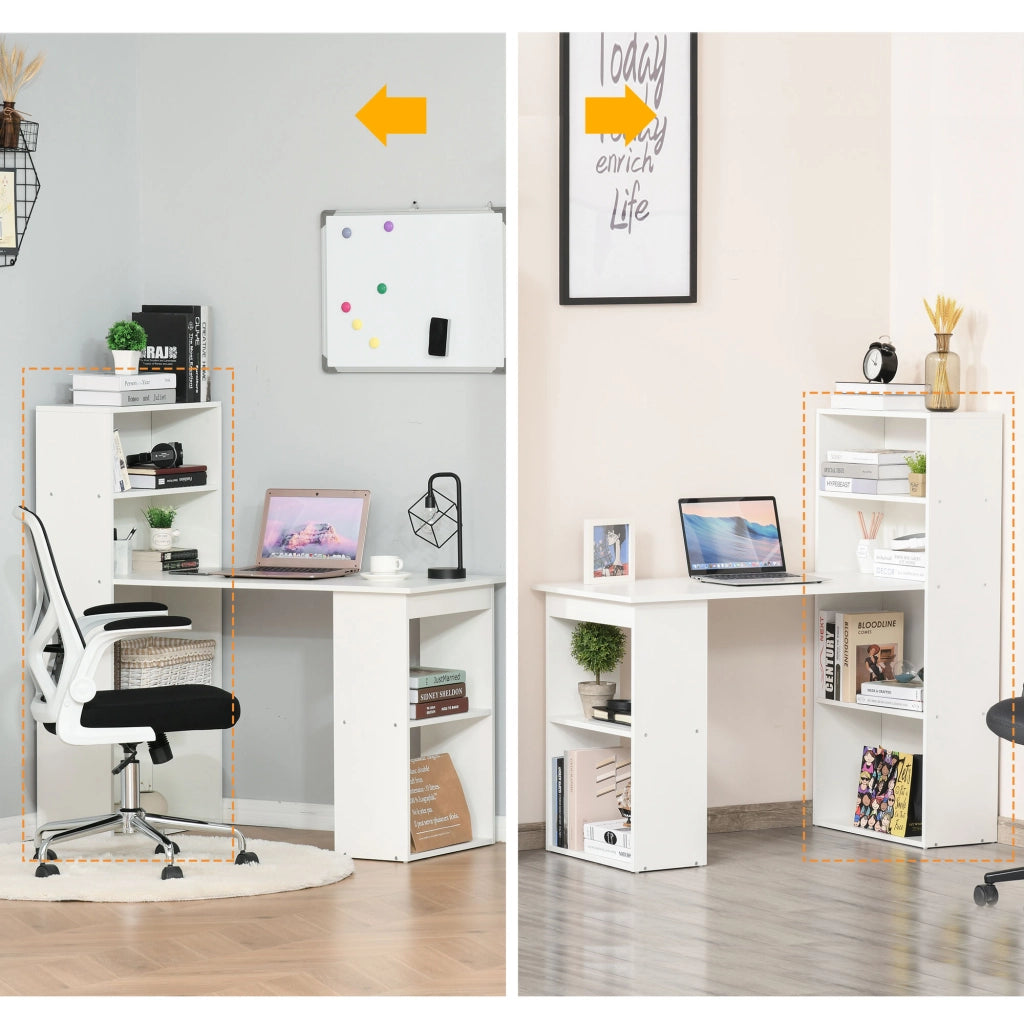 Scrivania Computer con Libreria Salvaspazio, Tavolo da Pranzo per Ufficio e Studio, 120x55x120 cm, Bianco