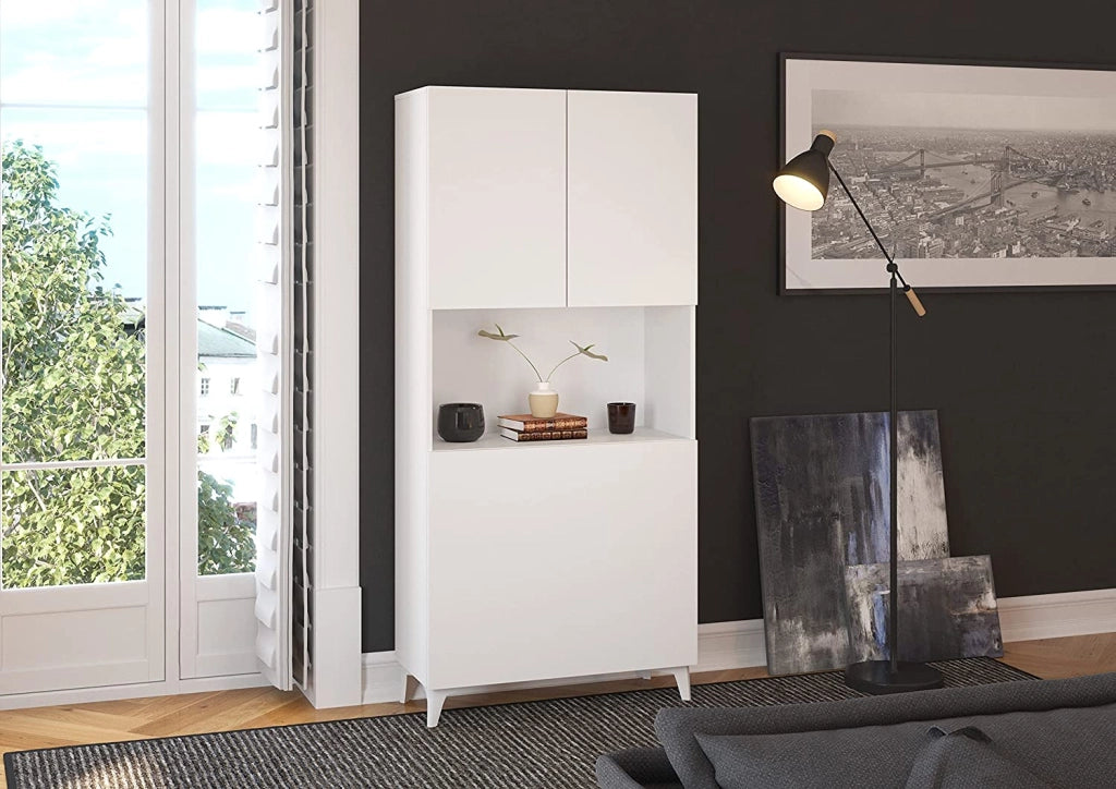 MOBILE SCRIVANIA COMPUTER LIBRERIA MEGAN H175x80x36cm BIANCO OPACO