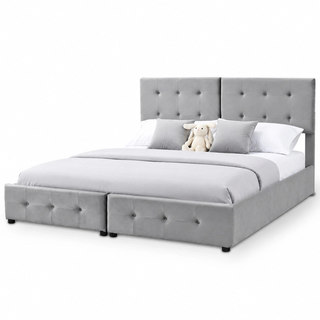 Letto imbottito 180x200 cm con contenitore idraulico; convertibile in due letti 90x200 cm; grigio