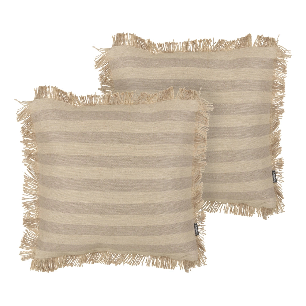 Set di 2 cuscini in iuta sfoderabile con imbottitura con bordo decorativo a righe 45 x 45 cm Beige accessori decorativi boho