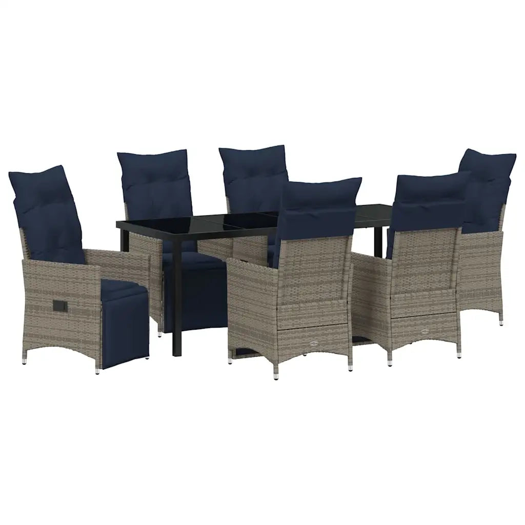 Set di tavolo e sedie con cuscino 7 pcs Grigio Rattan in PE 3379602