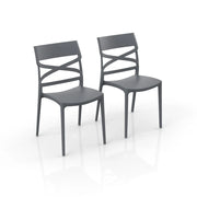 Set 2 sedie in polipropilene FLOW, 100% MADE IN ITALY, impilabile, resistente ai raggi UV, design moderno, ideale per sala da pranzo, cucina, bar, ristoranti o giardino, colore Grigio Metal