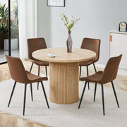Tavolo da pranzo rotondo con 4 sedie in MDF, piano da 100 cm, stile moderno, per sala da pranzo, marrone e nero