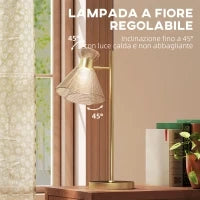Lampada da Tavolo Moderna con Paralume in Vetro Regolabile Ambrato e Satinato, Attacco E27, Oro