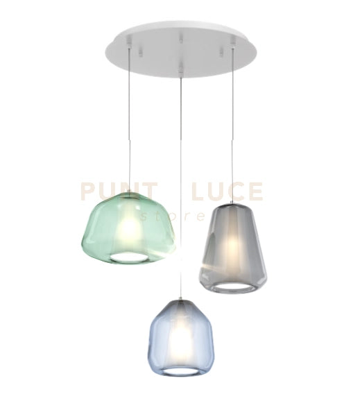 SOSPENSIONE BIANCO 3 LUCI TONDA VETRI ALPHA VE + BETA BL + GAMMA FU 1176BI-S3 T ABG-MC