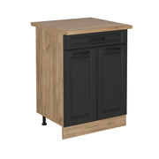 Mobiletto base per cucina R-Line Antracite rustico/Rovere dorato 60 cm con cassetto, PL Rovere Vicco