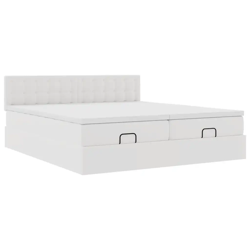 Struttura Letto Pouf con Materassi Bianco 160x200 cm Similpelle 3312801