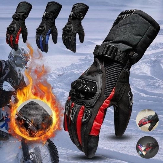 Guanti da Moto invernali per Uomo - Impermeabili e Resistente al Vento - Guanti per Motociclisti con Touchscreen - Nero - M