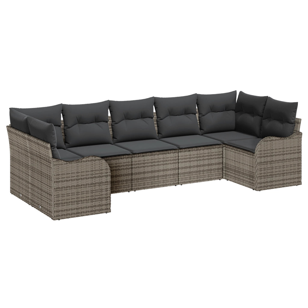 Set Divano da Giardino  7 Pezzi con Cuscini Rattan Grigio