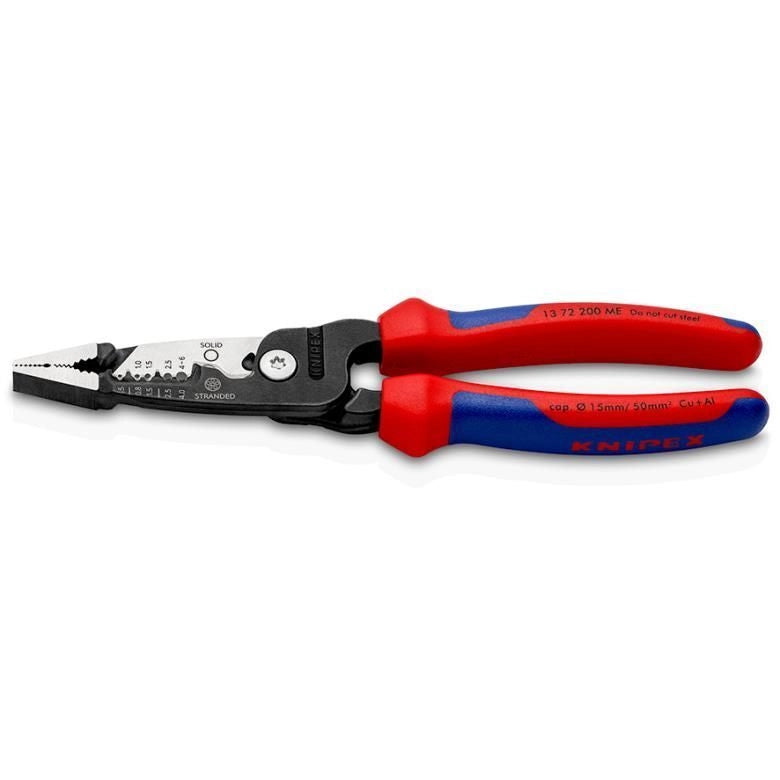 Knipex 13 72 200 ME Pinza Multifunzione per Elettricista Capacita' Spelatura 0,5 - 6 mm Lama Spelacavi Design Ibrido Impugnature Bicomponenti colore Nero Blu Rosso Acciaio inox