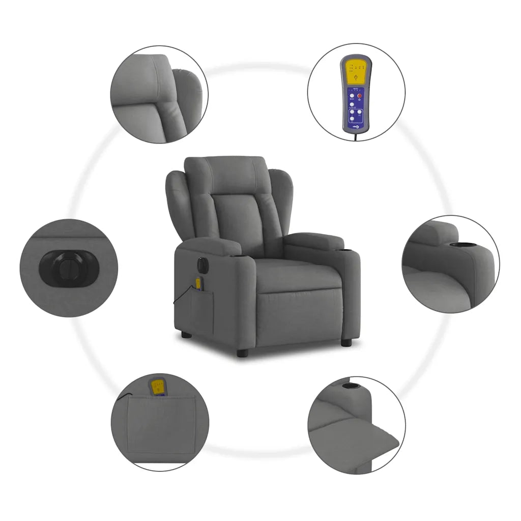 Divano Sedia-Poltrona Reclinabile Massaggio Elettrica Grigio Scuro Tessuto 752861