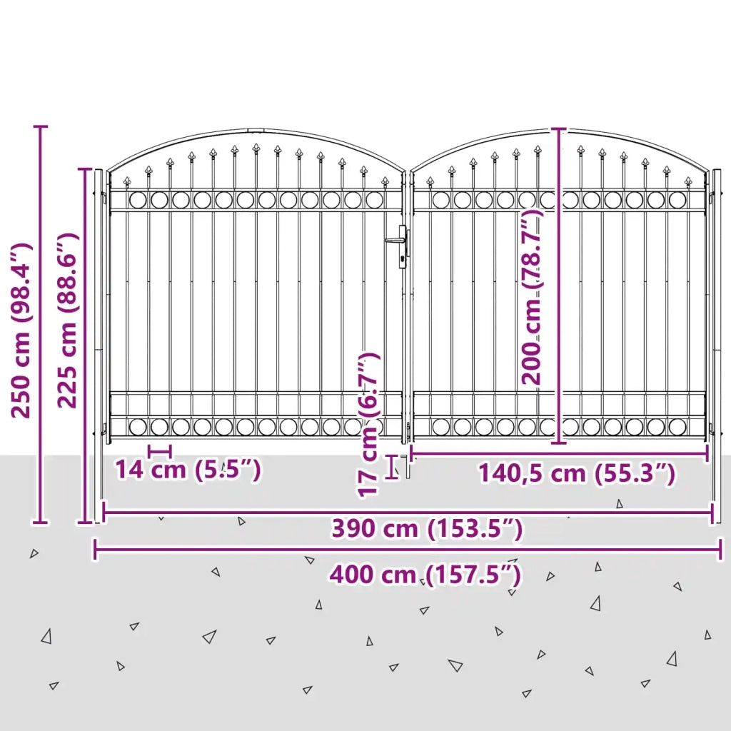 Cancello per recinzione ASSEN 401 x 250 cm Acciaio Grigio 42008945