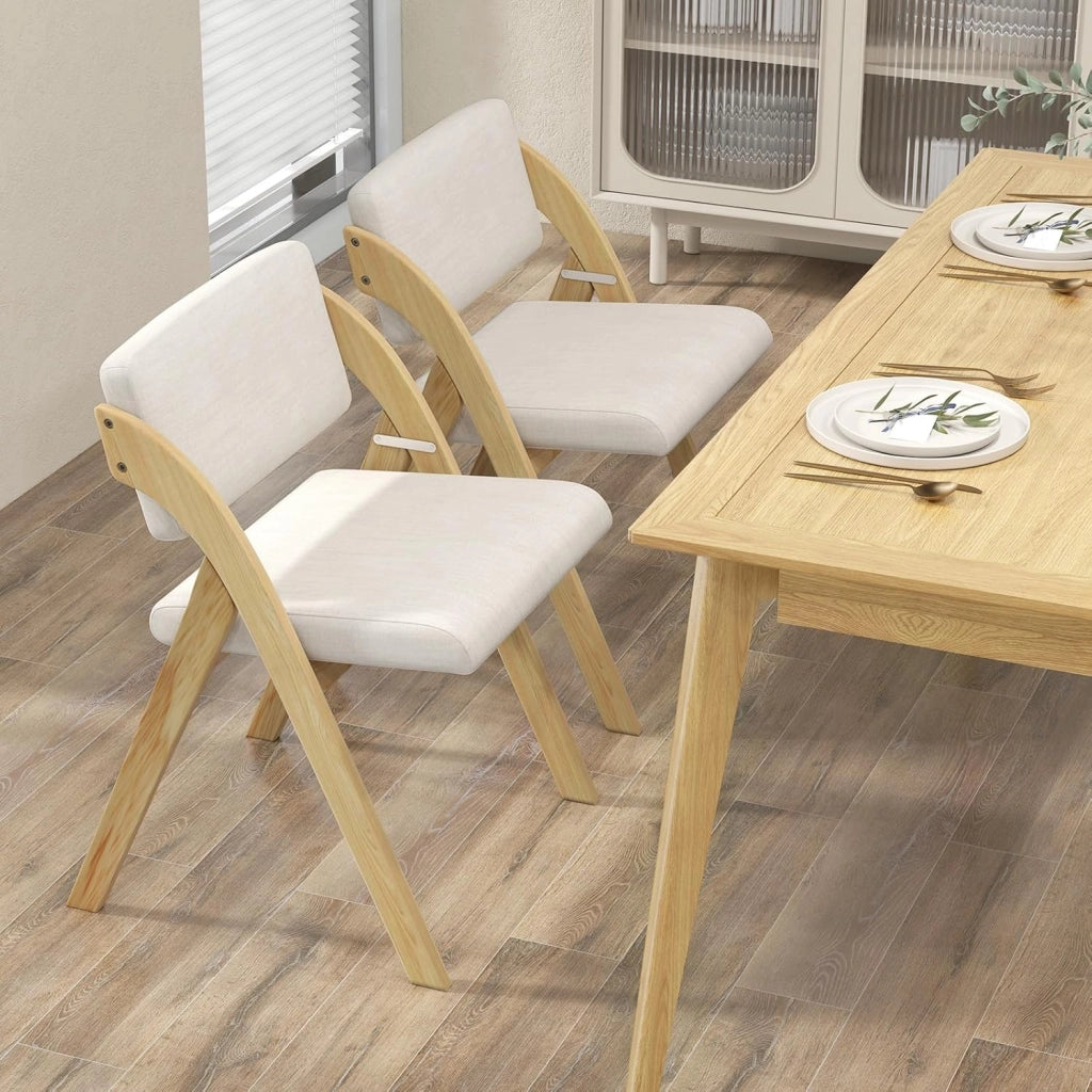 Set 2 Sedie da Pranzo, Sedia da Cucina Pieghevole con Gambe in Legno di Gomma, Sedile e Schienale Imbottiti, Sedia Portatile per Casa Ufficio Matrimonio, Portata 160 kg (Naturale)
