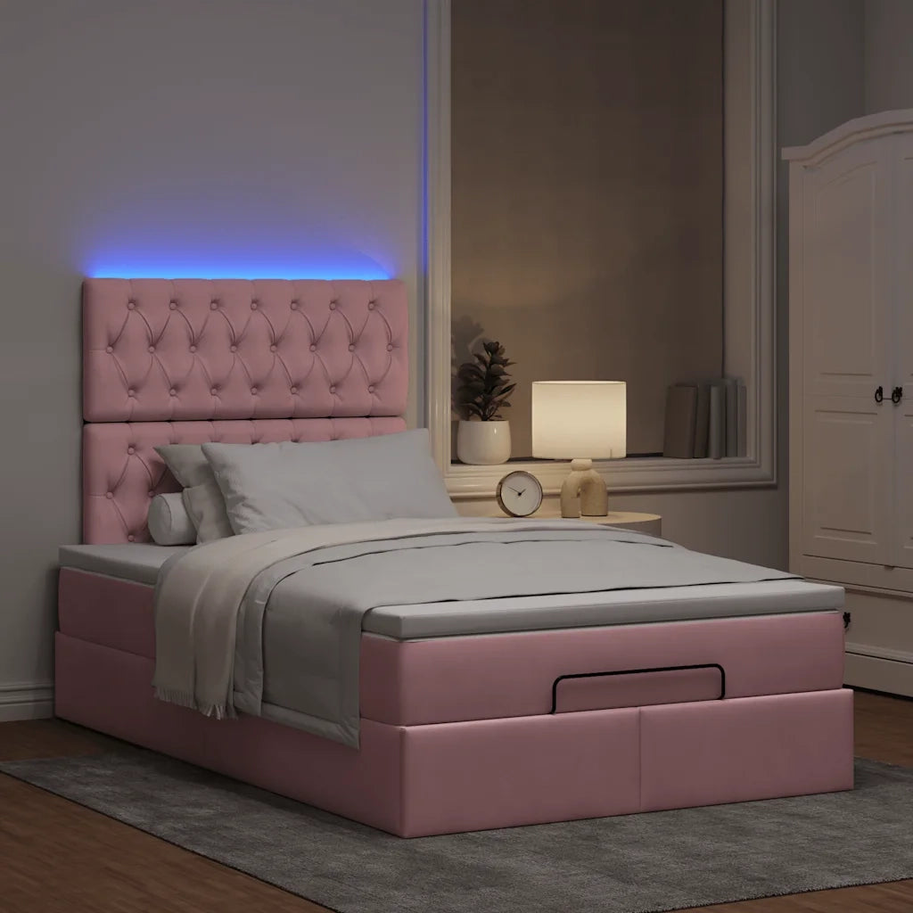 Struttura Letto Pouf con Materasso Rosa 120x200 cm Velluto
