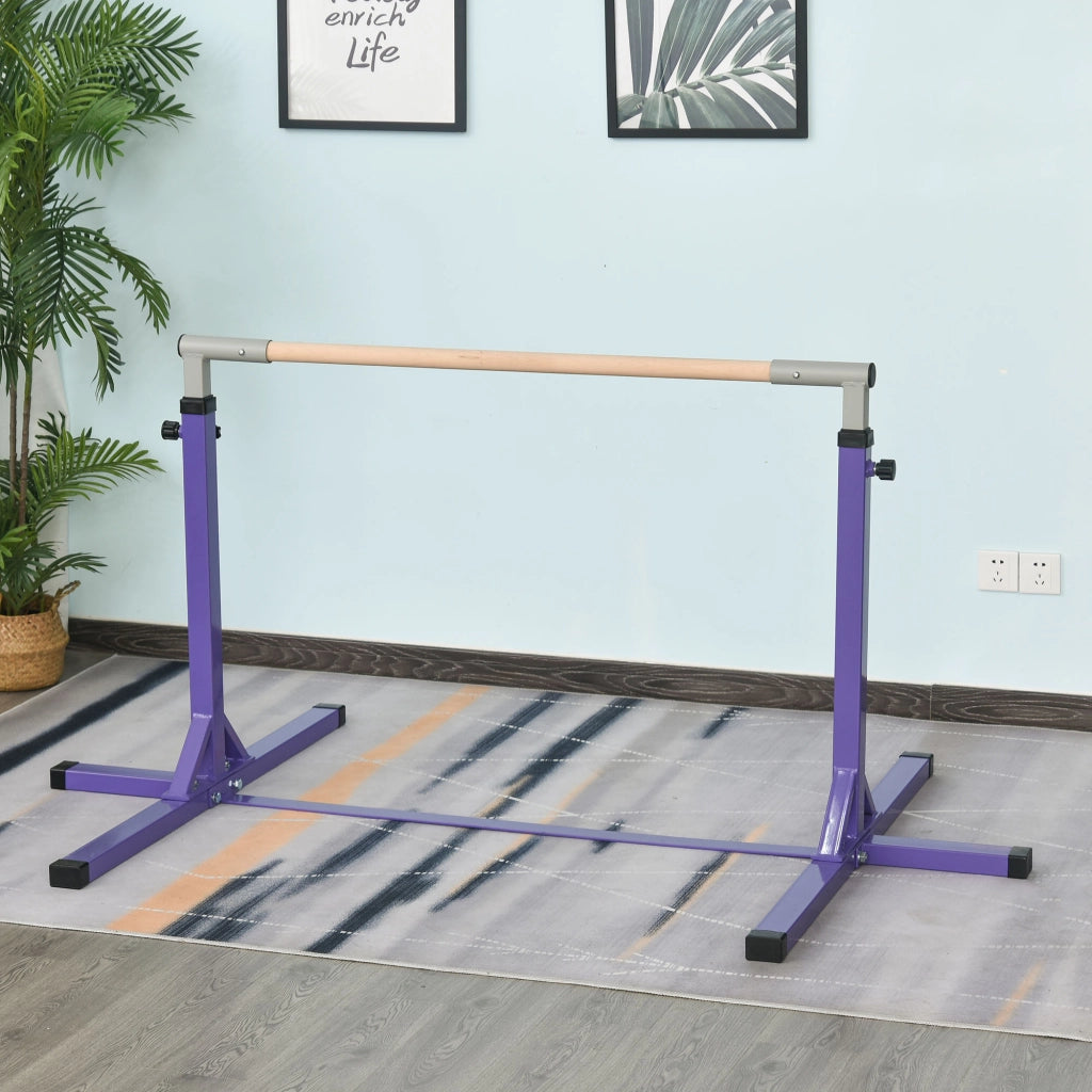 Barra da Ginnastica per Bambini 3+ Anni con Altezza Regolabile, in Acciaio e Legno Massello di Faggio, Viola
