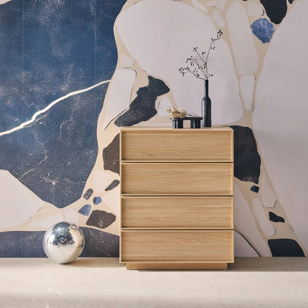 Cassettiera effetto legno 4 cassetti, marrone naturale