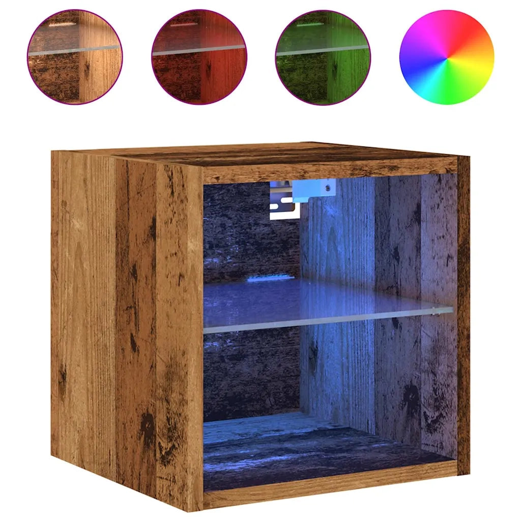 Mobile TV a Parete con Luci LED-Mobile TV a Muro Legno Antico 30x28,5x30 cm