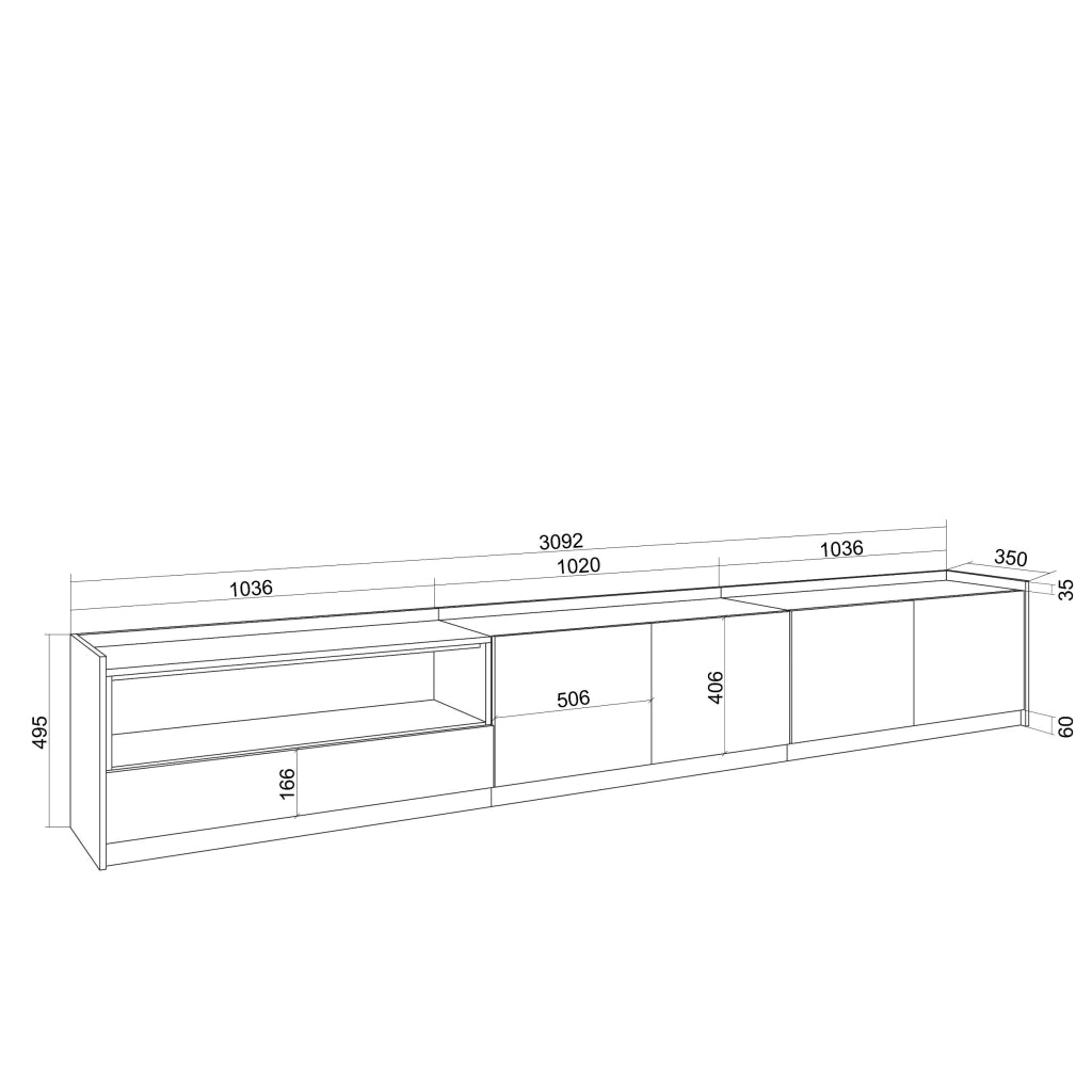 Mobile TV Soggiorno, 310x50x37 cm, Per TV fino a 80", Mobile Soggiorno, Rovere e nero
