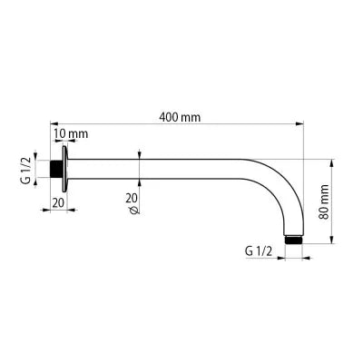 Braccio Doccia per Soffioni Tondo Lungo 40 cm in Acciaio Cromato