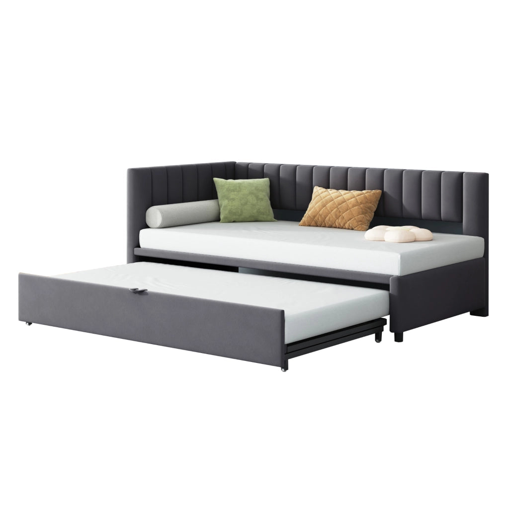 Divano letto angolare multifunzione 90x200 cm con letto estraibile; in velluto grigio