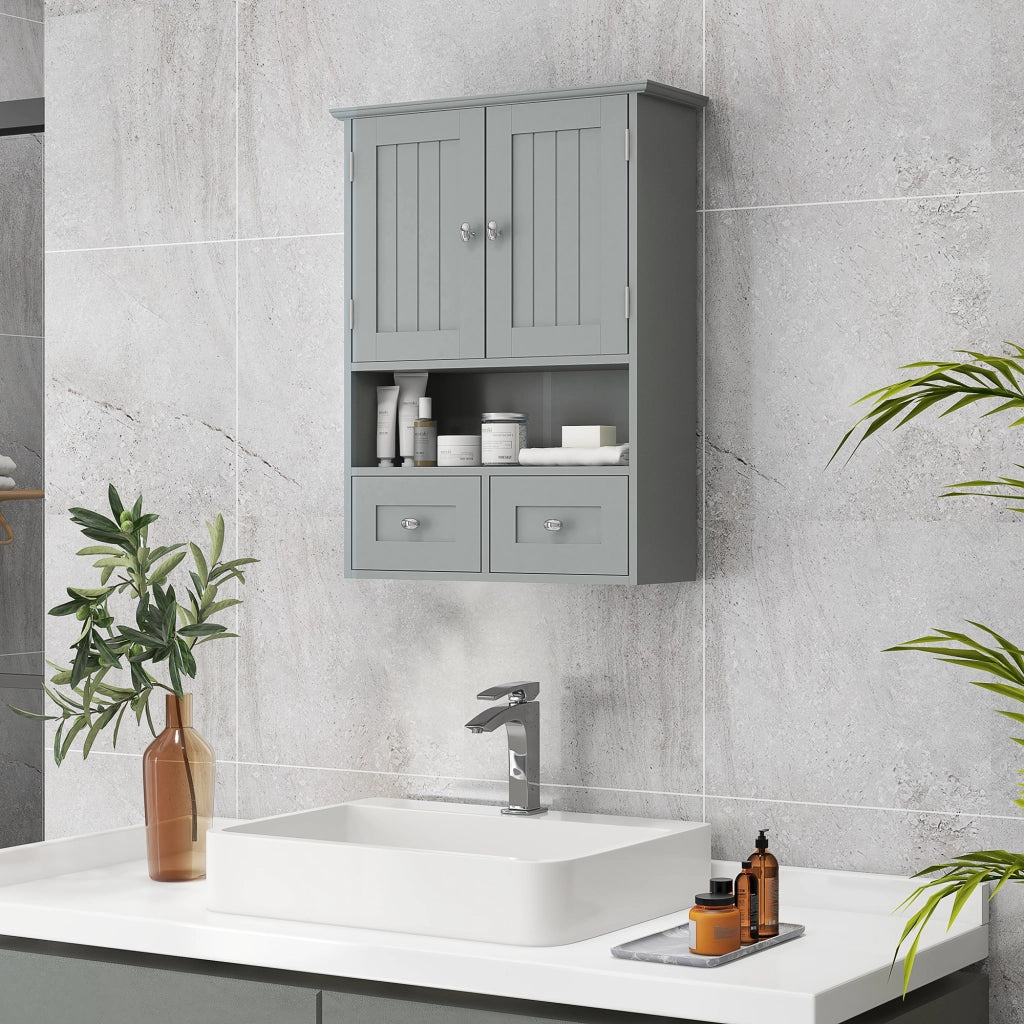 Mobiletto da Bagno Sospeso con Ante e Cassetti ¨C Zephmum ¨C Grigio 50.8x17.8x66 cm