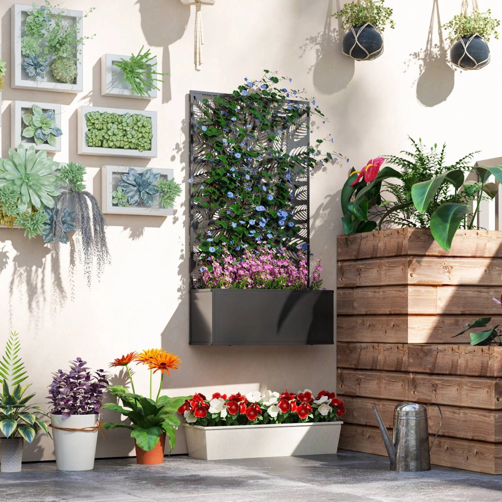 Giardiniera da Parete con Pannello Privacy ¨C Zephmum ¨C Nero 61x23x113 cm