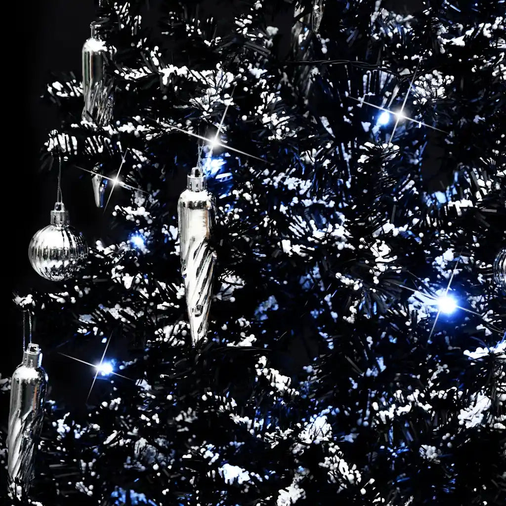 Albero di Natale con Nevicata e Base ad Ombrello-Decorazioni natalizie Nero 140cm PVC