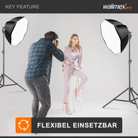 set 2 Softbox ottagonali 55 cm con LED 35 W 2 stativi per luci FT-8051 fino a 260 cm, luce diurna 5000 K, per studio foto set fotografico