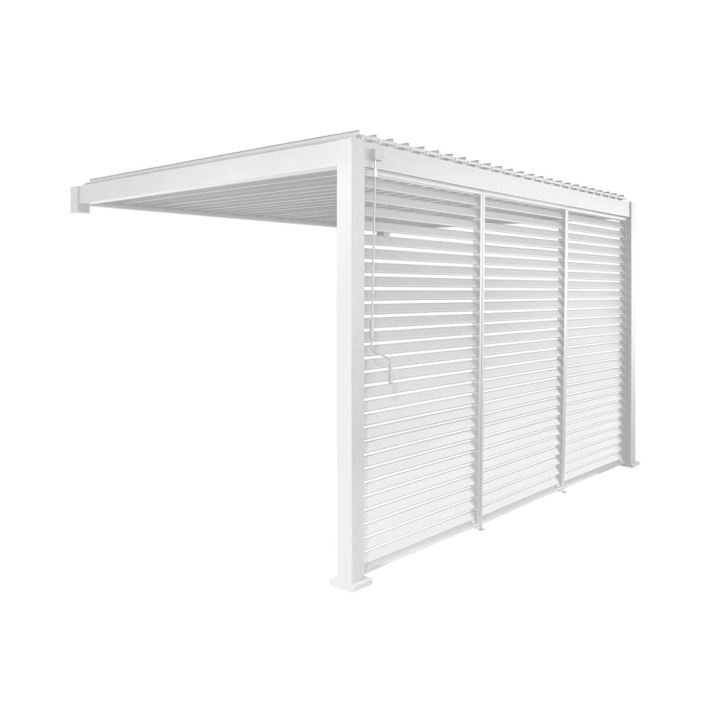 Pergola bioclimatica in alluminio addossata 3x4m + 3 persiane 1.3m,