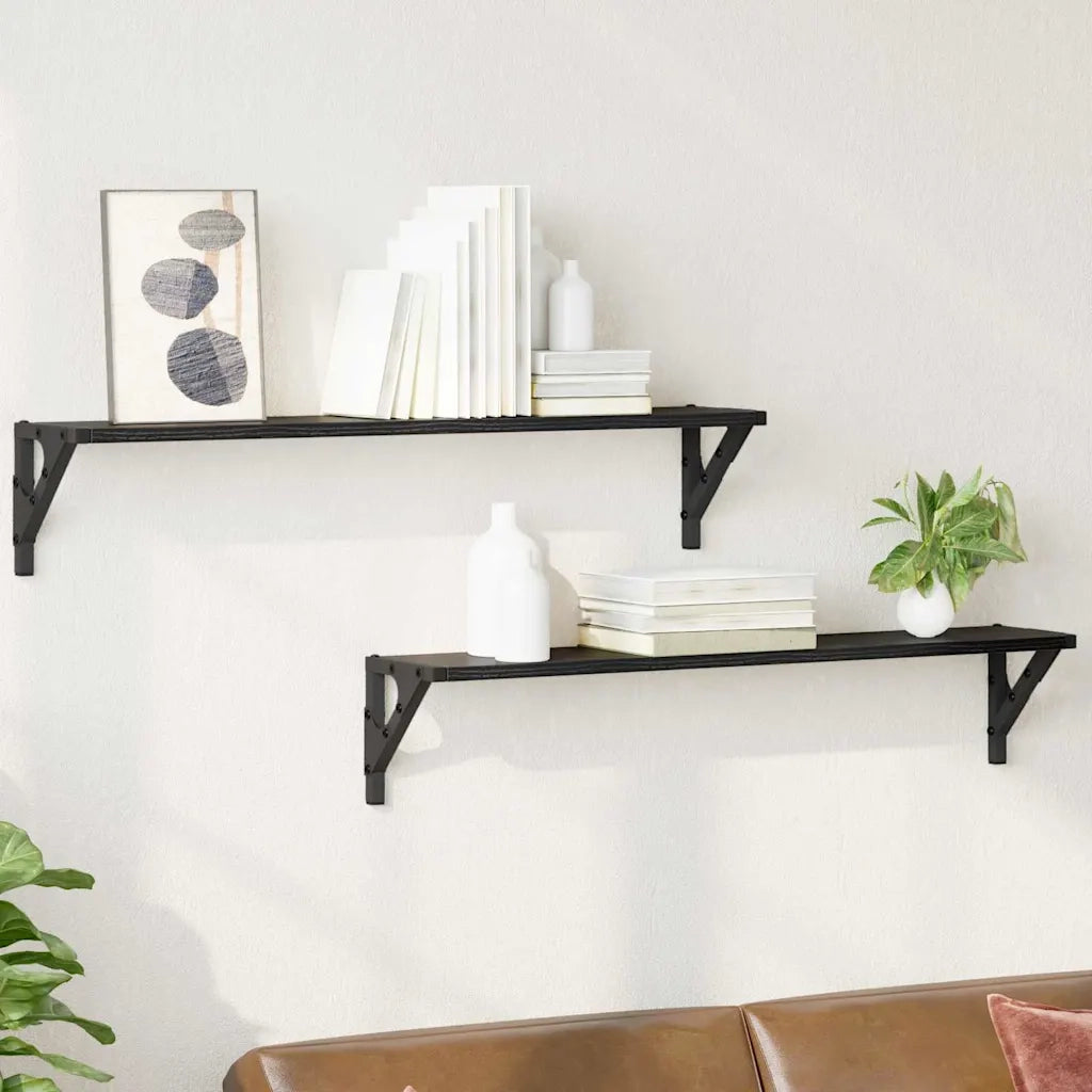 2 pz Scaffali da Parete | Mensola sospesa Rovere Nero 80 x 15 x 15,5 cm