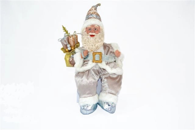Babbo Natale Decorativo Natalizio con Carillon Seduto Argento 45 cm