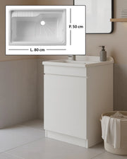Mobile Lavatoio in legno Nobilitato Bianco con uno sportello e pilozzo lavabo in resina x lavanderia bagno Dimensioni (Larghezza x Profondità): L 80 x P 50 cm