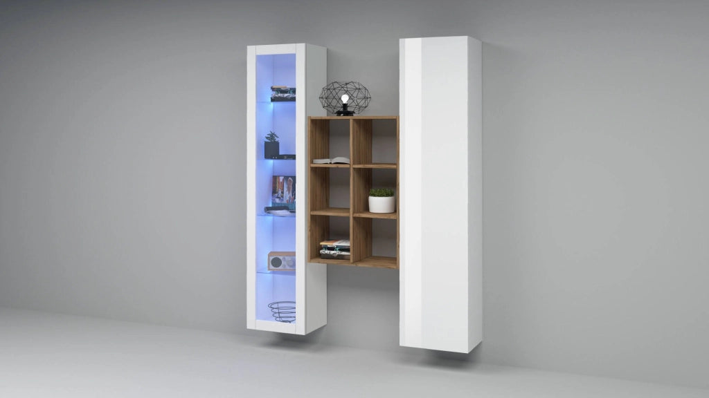 Madia Gastone, Credenza 8 Ripiani Made in Italy, 30x40x180h cm Bianco Acero