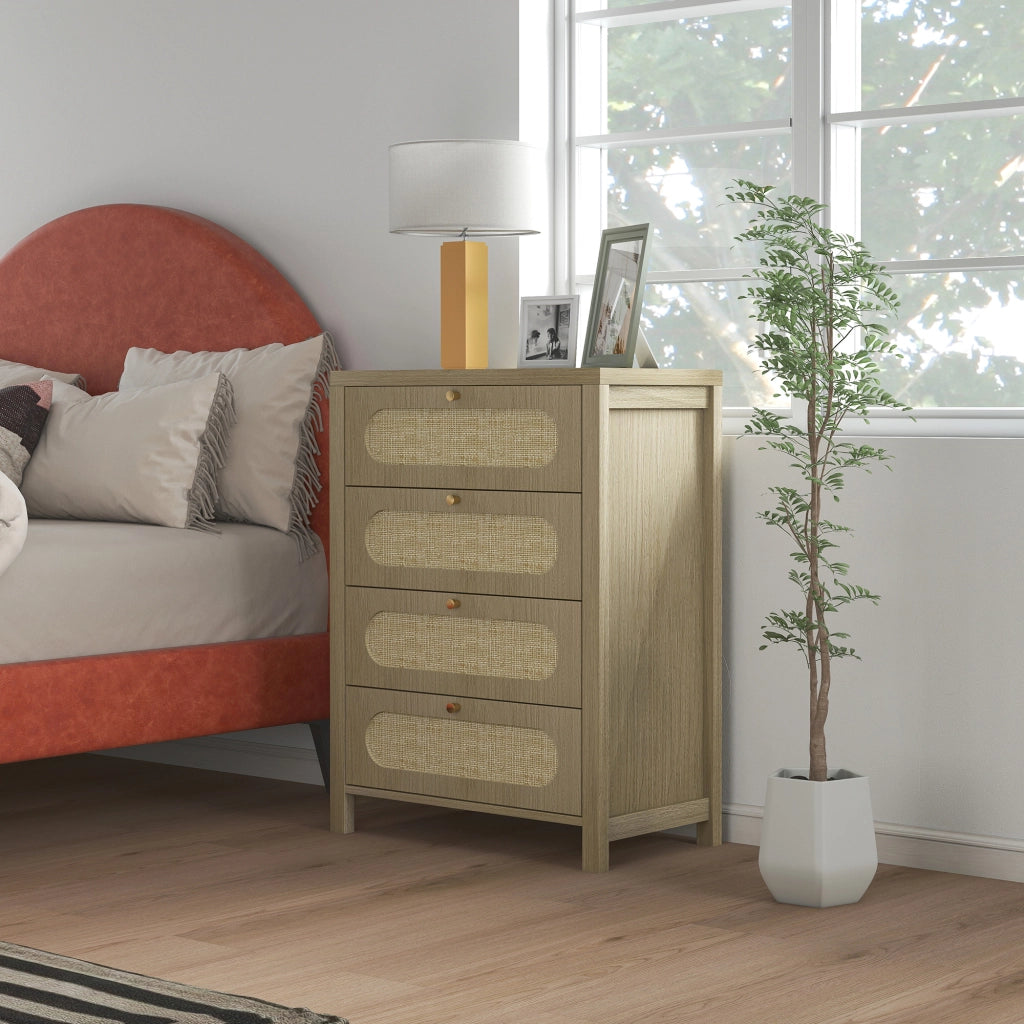 Cassettiera 4 cassetti ¨C Xylo ¨C effetto legno naturale resina intrecciata 70x38x93 cm
