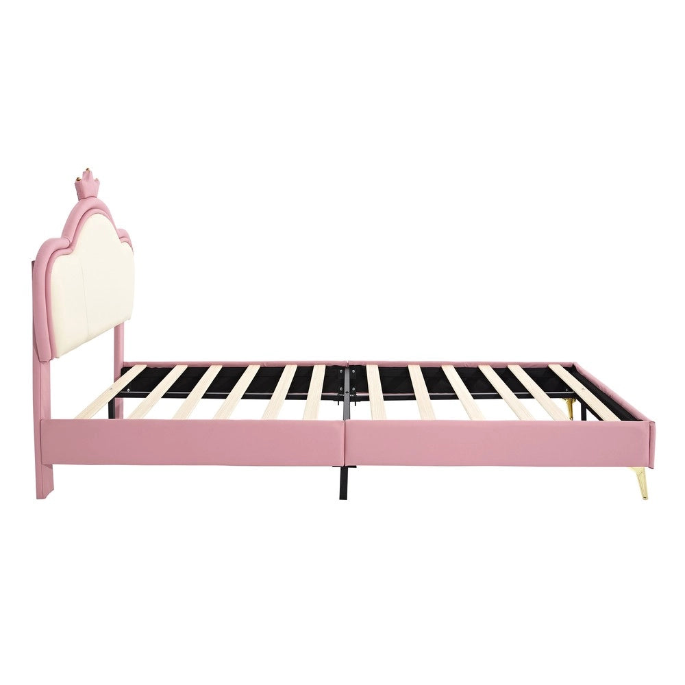Letto Imbottito Singolo per Bambini con Testiera a Corona ¨C MINIMAL ¨C Rosa e Bianco, PU, 90x200cm