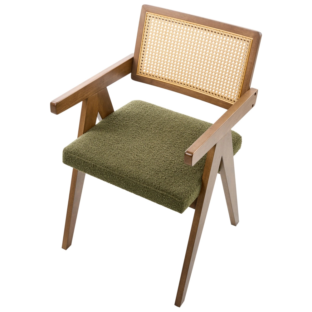 Set di 2 sedie da pranzo marrone e verde con struttura in legno di caucciù e sedile in bouclè Cucina da pranzo retrò