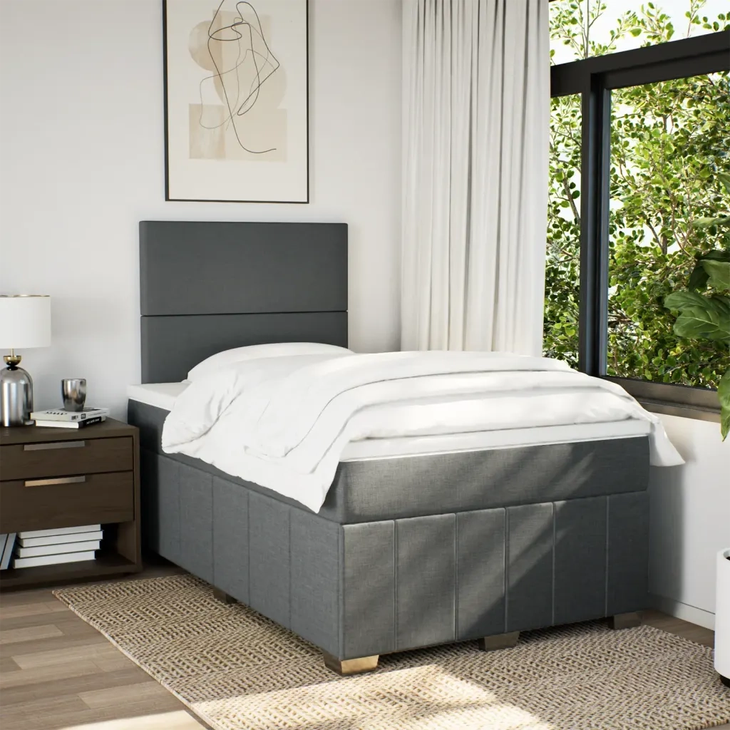 Giroletto a Molle con Materasso Grigio Scuro 120x200 cm Tessuto