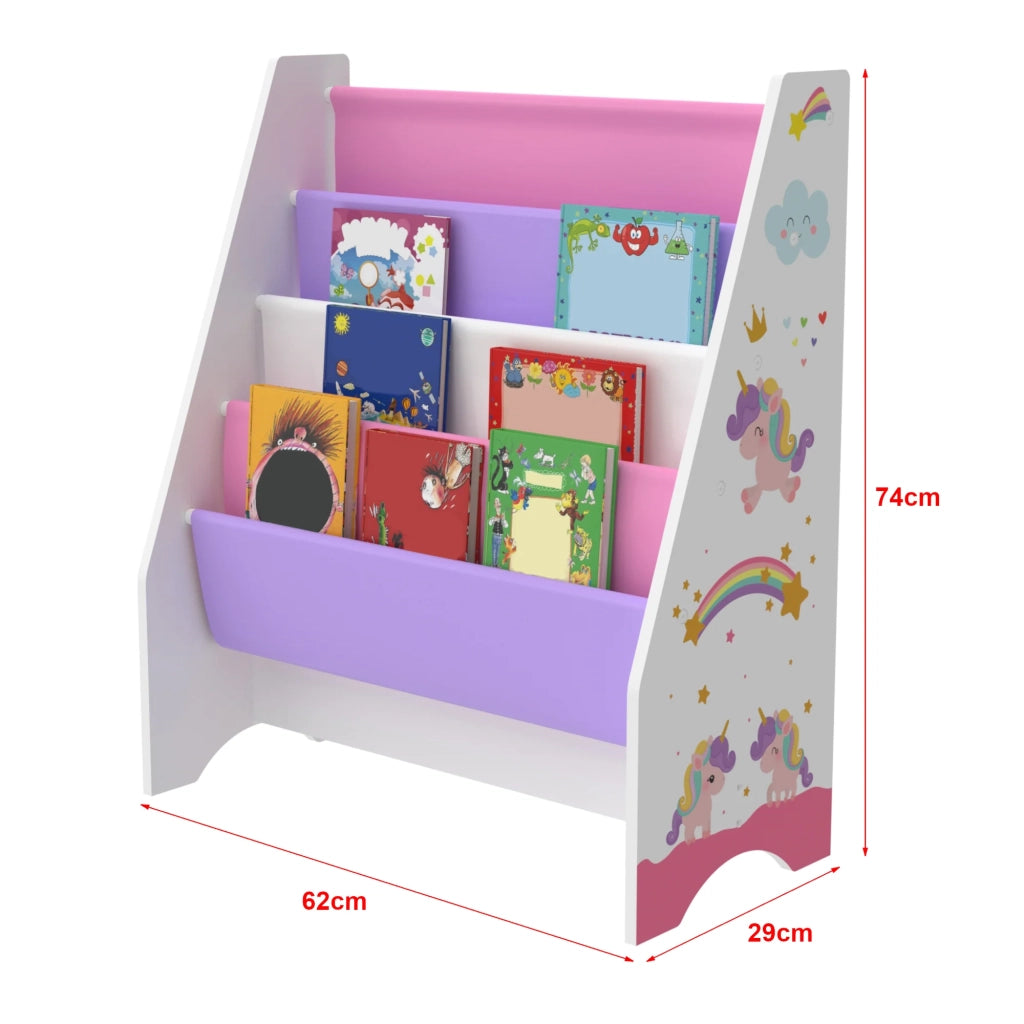 Libreria di design Fisterra per soggiorno mensola in stile originale per bambini con 4 scomparti aperti bianco/viola/rosa 03_0006480