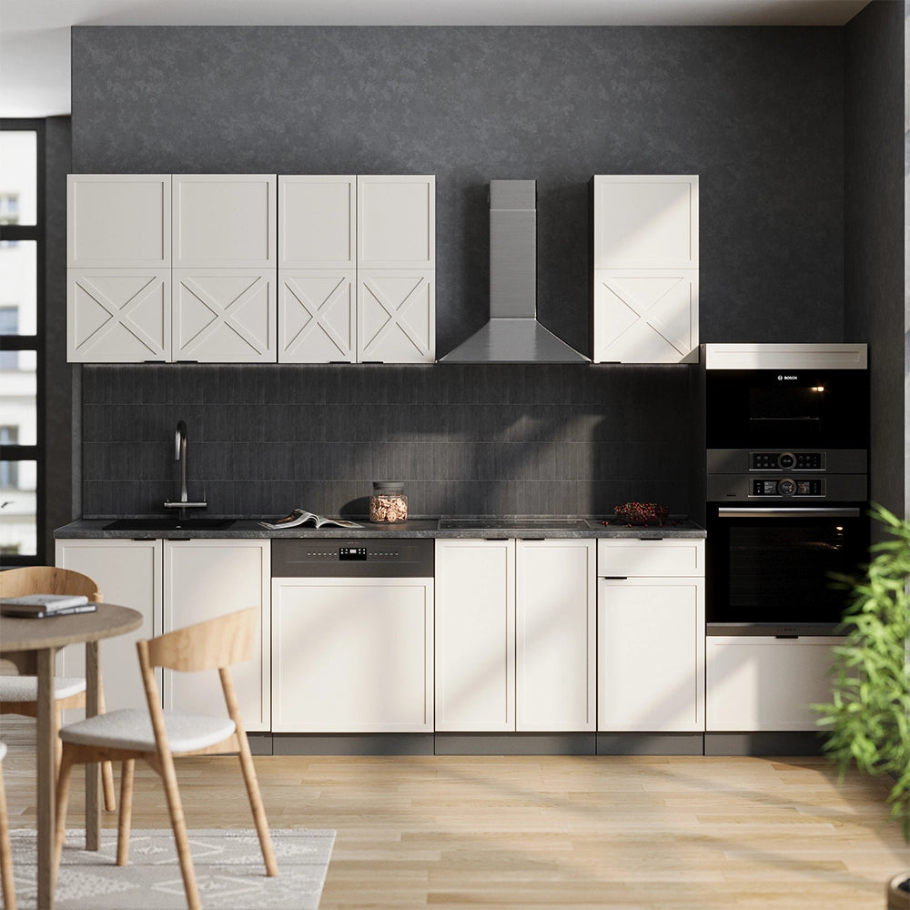 Cucina componibile Fame-Line GrigioBeige/Antracite 300 cm con armadio alto, PL Marmo Vicco