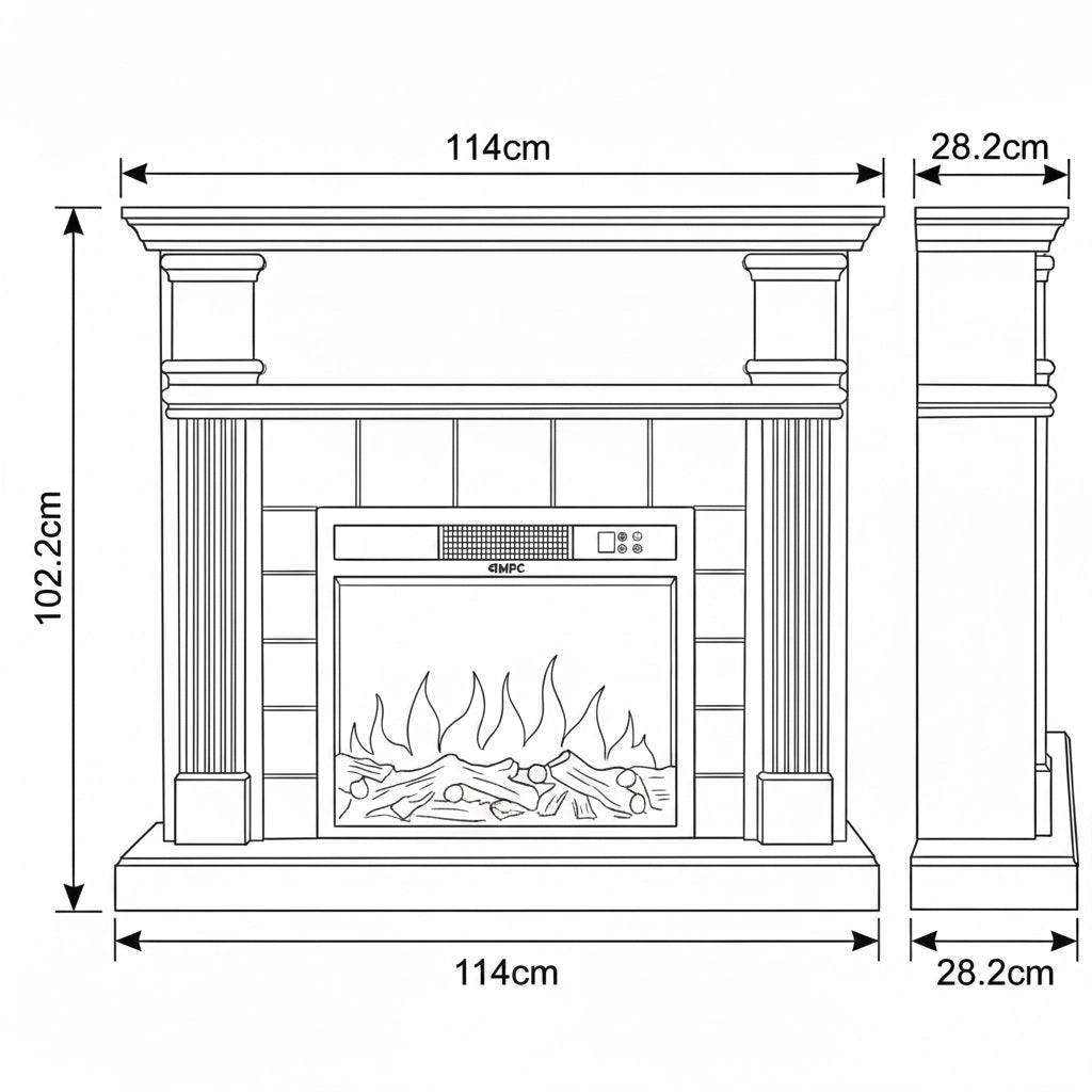 Mpc Camino Caldera Caminetto Elettrico Completo Di Inserto Elettrico 1500 w Effetto Fiamma Super Realisitco e Cornce In Legno Mdf Bianco Crematelecomando Incluso