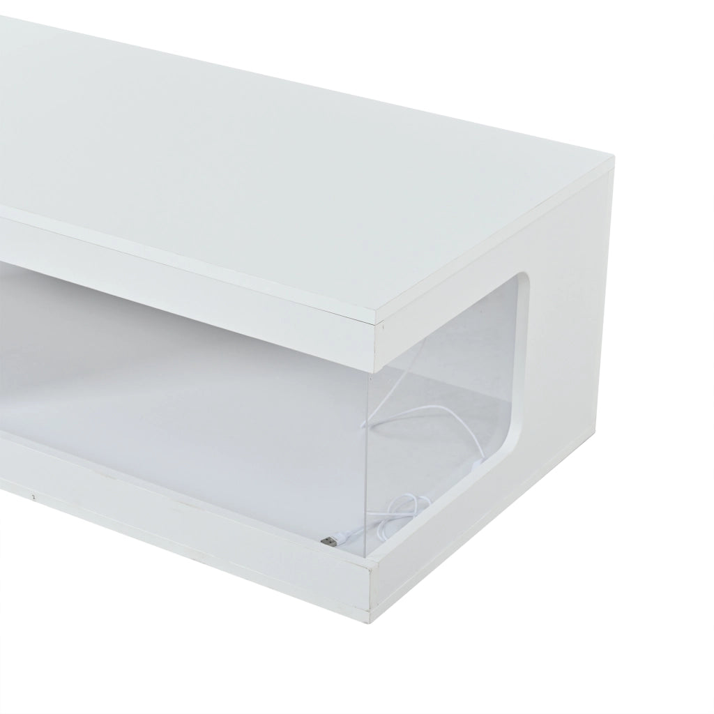 Tavolino da Caff¨¨ con LED e Ripiani in Vetro Temperato ¨C MINIMAL ¨C Bianco, 100x50x35