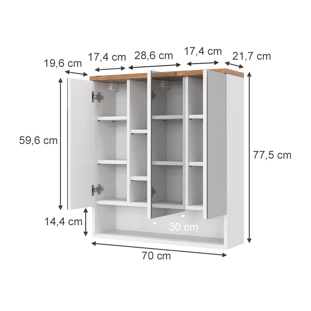 Vicco Specchio contenitore bagno Bianco 70 x 77.5 cm con 3 porte
