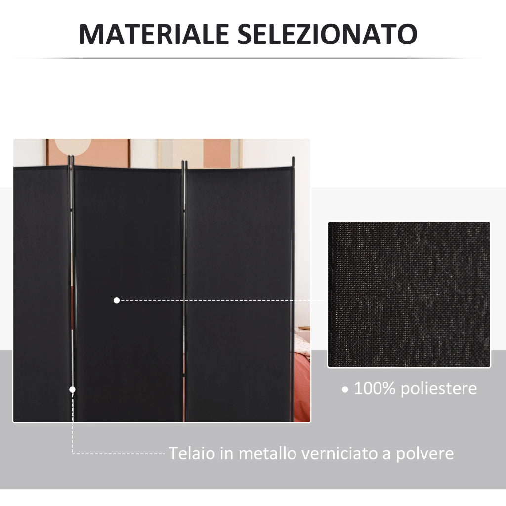 Paravento Pieghevole 3 Pannelli ¨C zephmum ¨C Metallo Poliestere Nero 253x50x182 cm