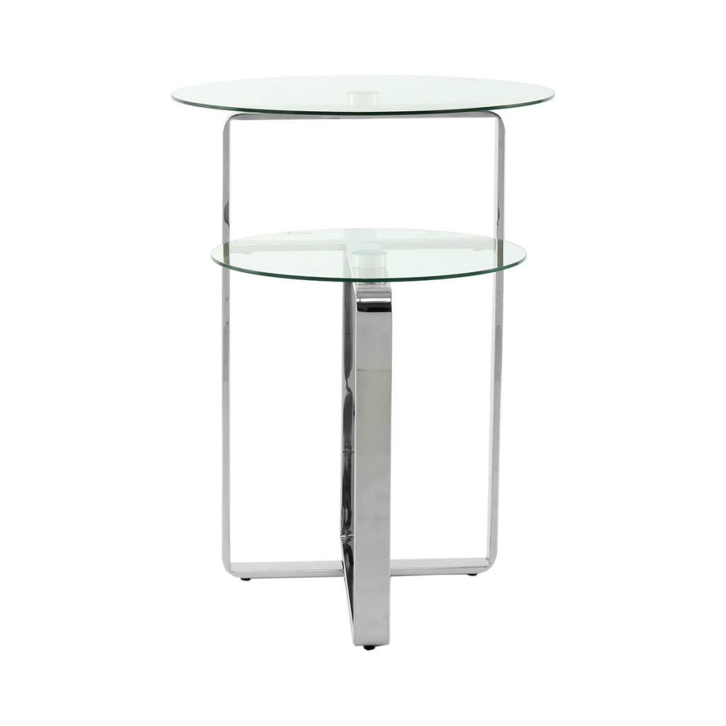Tavolino di design Catrice 125 con doppi ripiani in vetro e acciaio