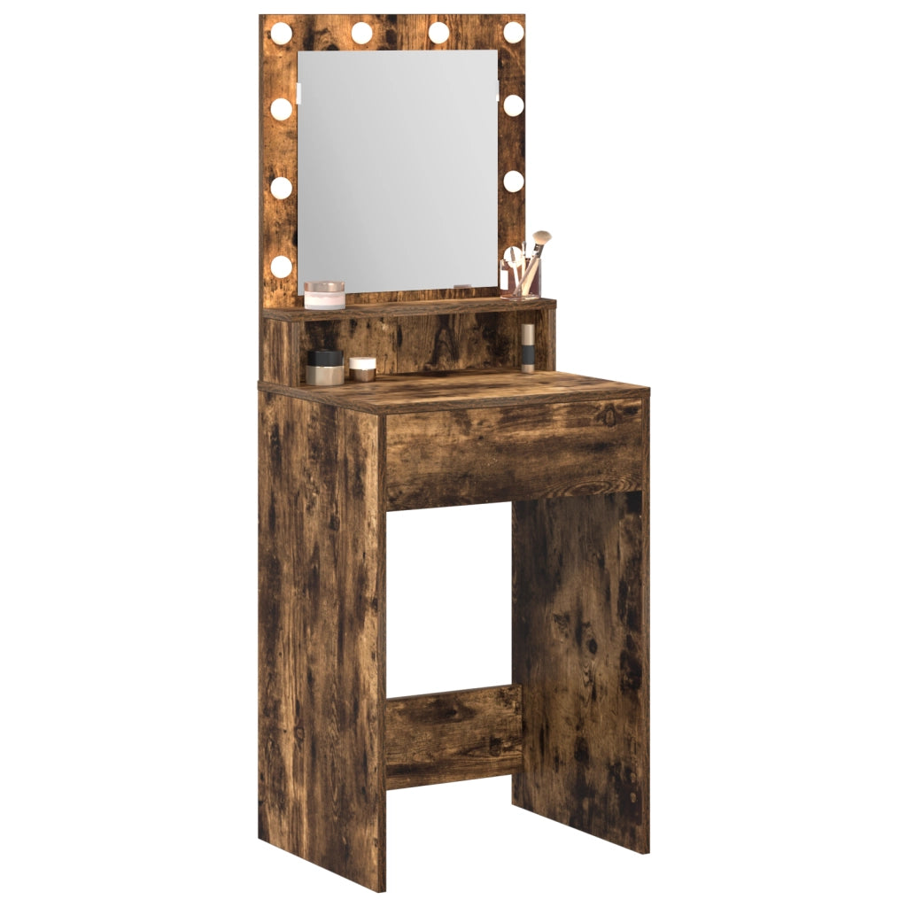 Specchiera con luci a LED in rovere affumicato 50x41x135 cm