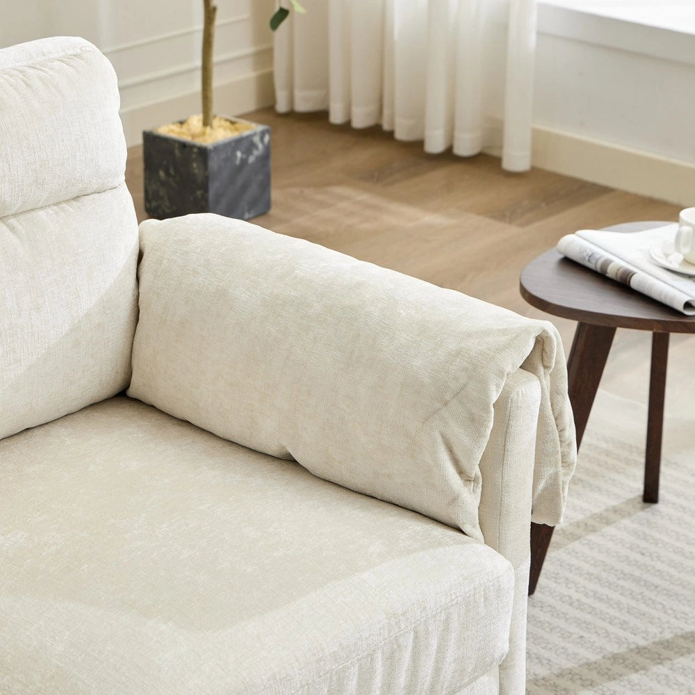 Divano 2 Posti in Tessuto Morbido ¨C Xylo ¨C Beige, Cuscini Imbottiti, Gambe in Legno