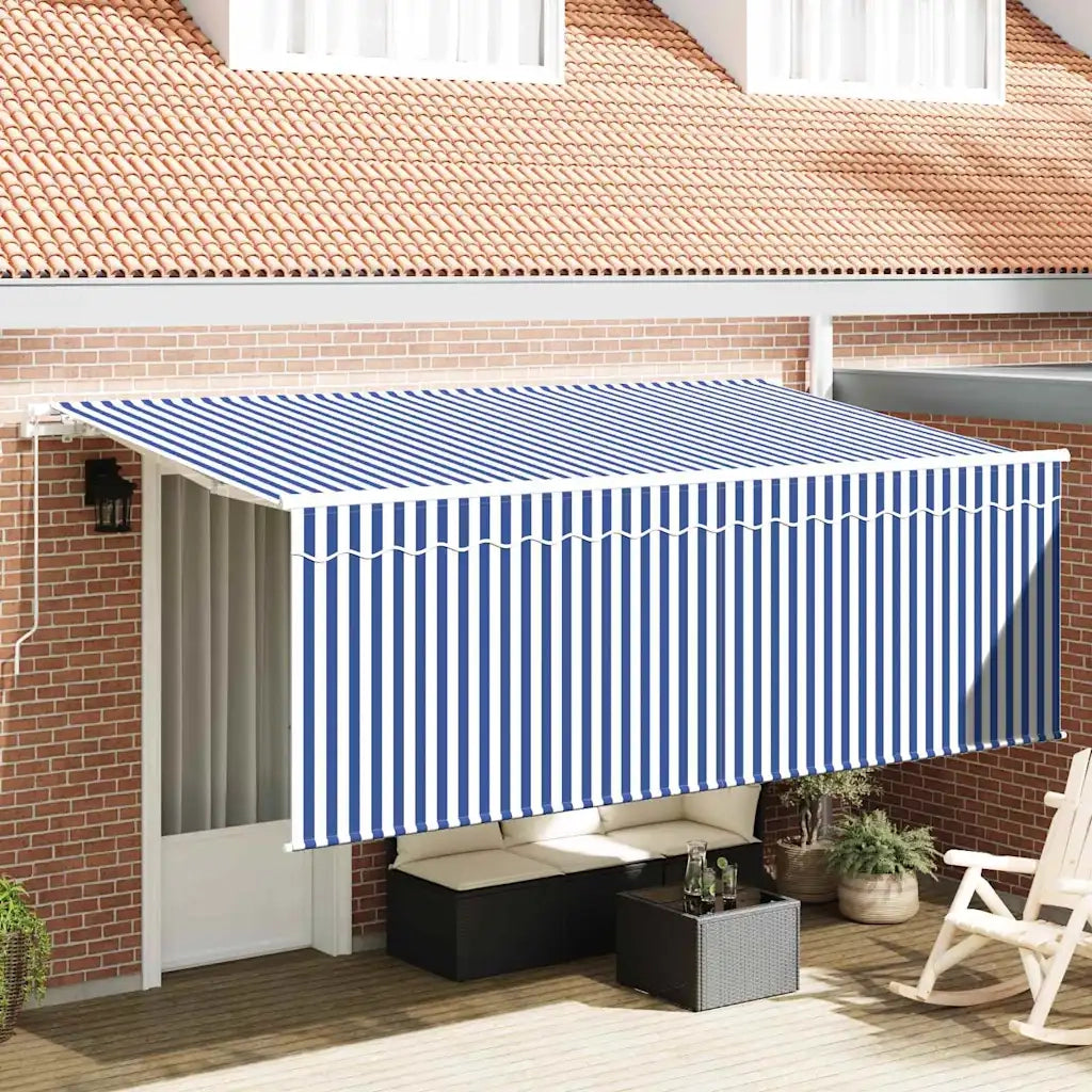 Tenda da Sole | Tenda Retrattile Blu e Bianco 400 x 200 cm