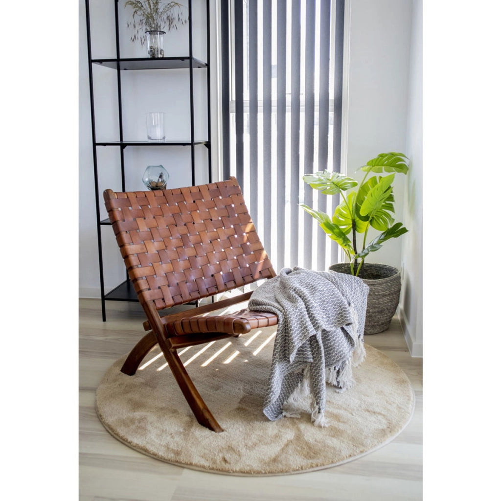 Poltrona Pieghevole Perugia, Marrone, Pelle, 74x66x73 cm