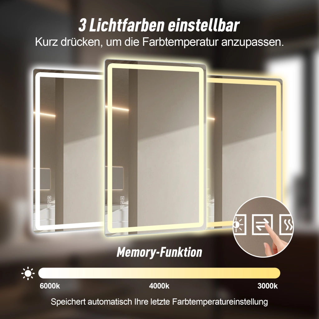SPECCHIO LED BAGNO 60x100 cm senza cornice Argento con antiappannamento